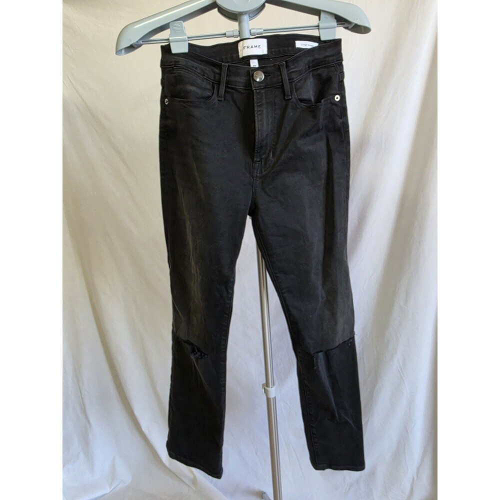 Frame Denim Women's Black Distressed Le High Straight Jeans Size 28